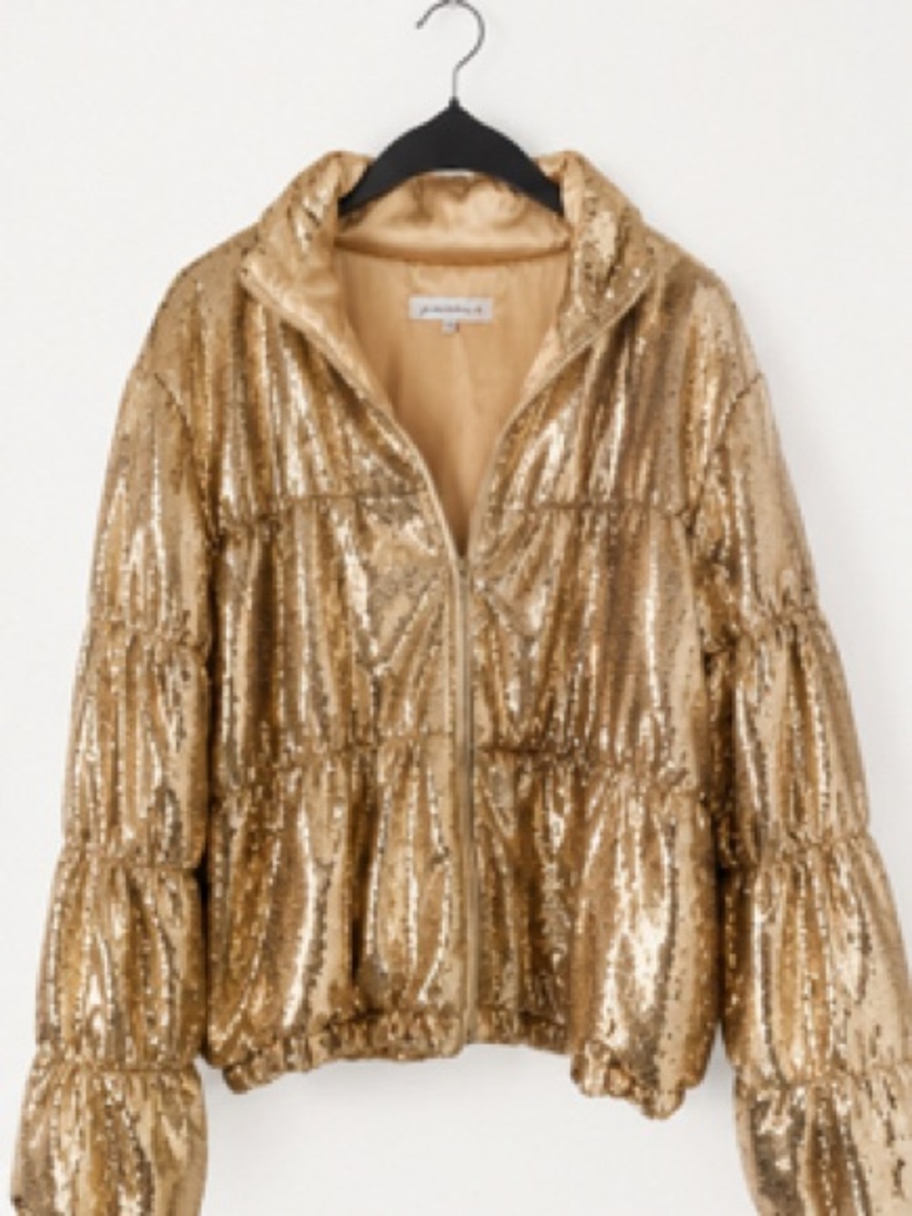 Women's Gold Sequin Puffer Jacket - Shiny Puff Coat